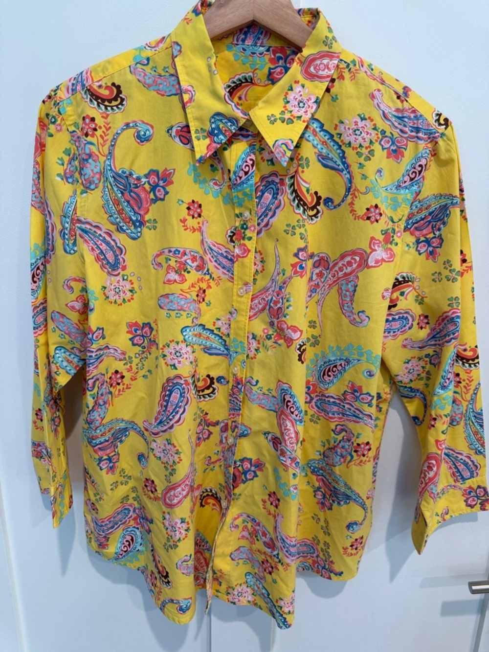 Bright Yellow Paisley Button-Down Shirt - Women's